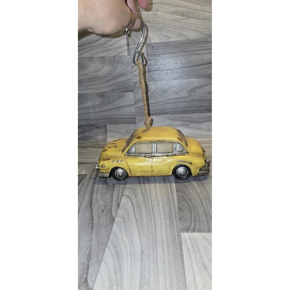 Urban Yellow Car Taxi Cab Polyresin Decorative Hanging Birdhouse Garden Decor